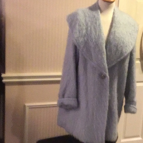 Loose look Blue mohair wool coat - Picture 2 of 7